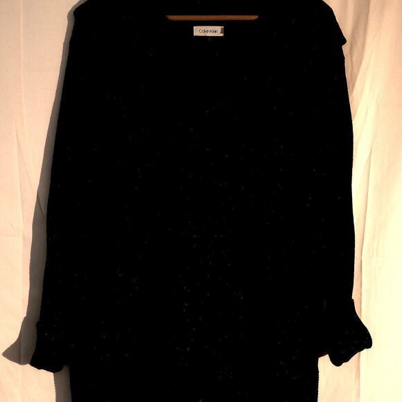 Calvin Klein Black Tunic White dots Pullover Top Asymmetric Hem - Picture 9 of 16